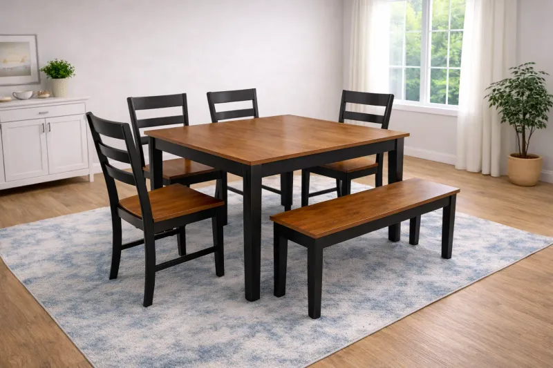 Black and Brown 6-Piece Dining Set with Bench