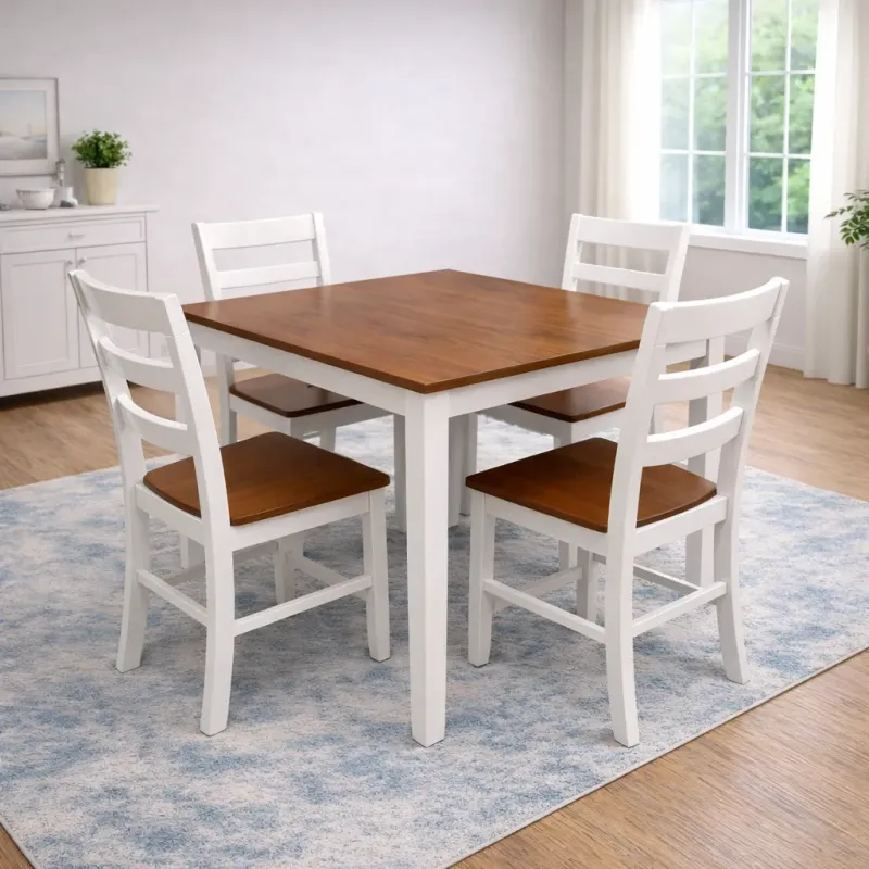 White and Wood 5-Piece Counter Height Dining Set