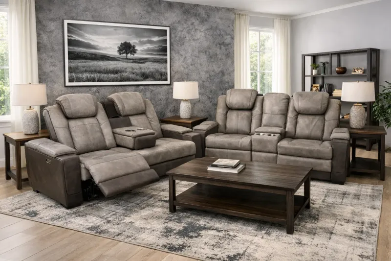 Brown Suede Power Sofa and Loveseat